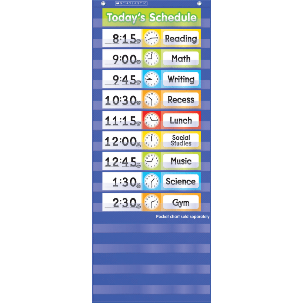 SCHOLASTIC INC 9780545301824 Scholastic Teacher Resources Pocket Chart, Schedule Cards Add-On, 10 3/4in x 2in, Multicolor, Kindergarten to Grade 5