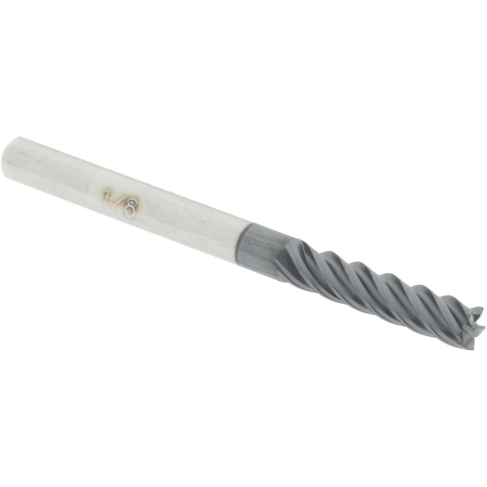 Accupro 12180710 Square End Mill: 1/8'' Dia, 1/2'' LOC, 1/8'' Shank Dia, 1-1/2'' OAL, 5 Flutes, Solid Carbide