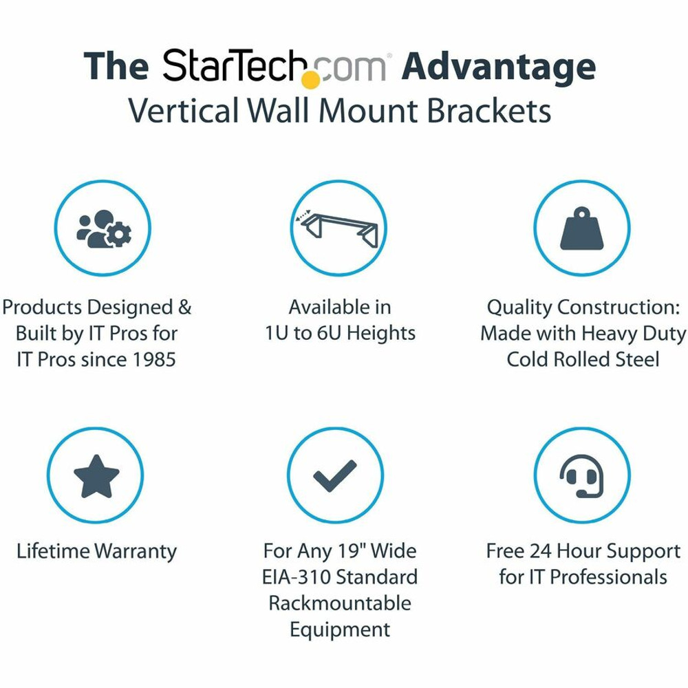 StarTech.com RK519WALLV StarTech.com 5U Vertical Wall Mount Rack, 19" Wall Mounting Bracket, Open Low Profile Network/Server Room/Data/AV/IT/Patch Panel/Equipment