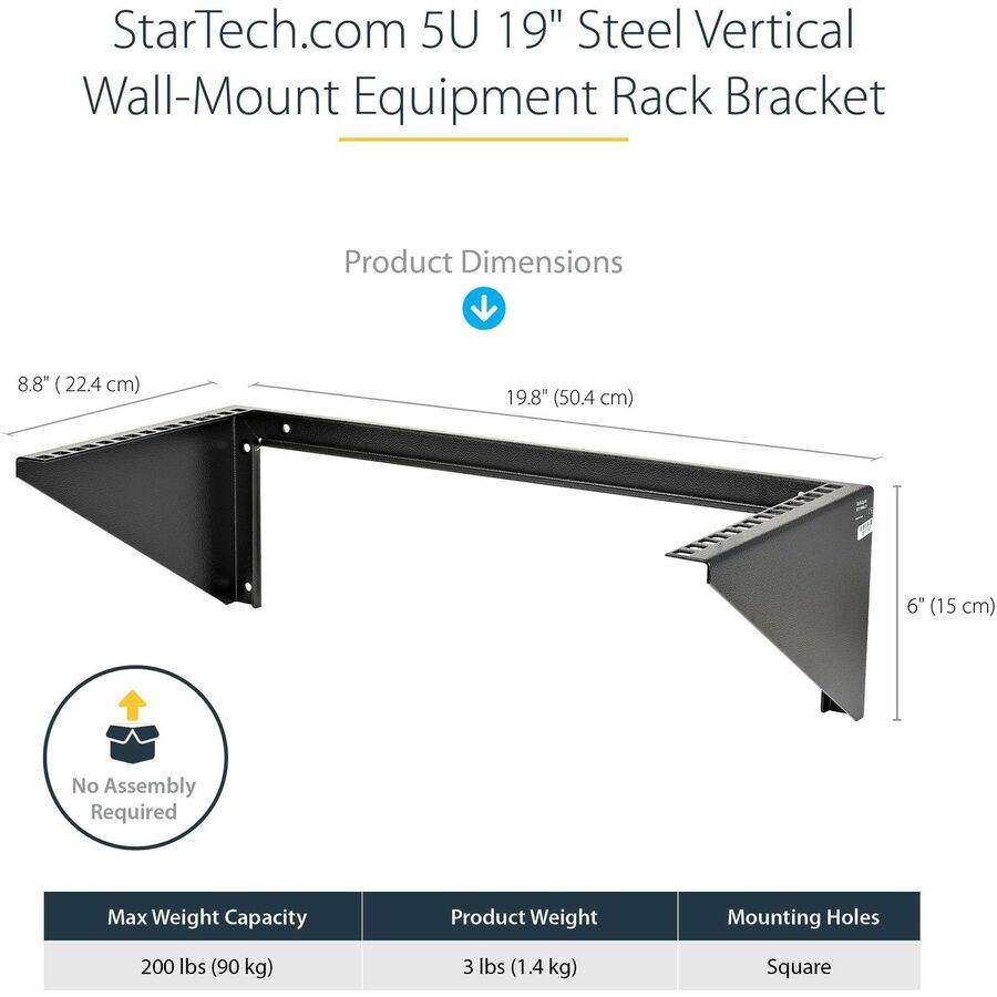 StarTech.com RK519WALLV StarTech.com 5U Vertical Wall Mount Rack, 19" Wall Mounting Bracket, Open Low Profile Network/Server Room/Data/AV/IT/Patch Panel/Equipment
