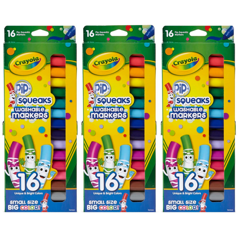 EDUCATORS RESOURCE BIN588703-3 Crayola Pip Squeaks Washable Markers, Assorted Colors, 16 Markers Per Box, Set Of 3 Boxes