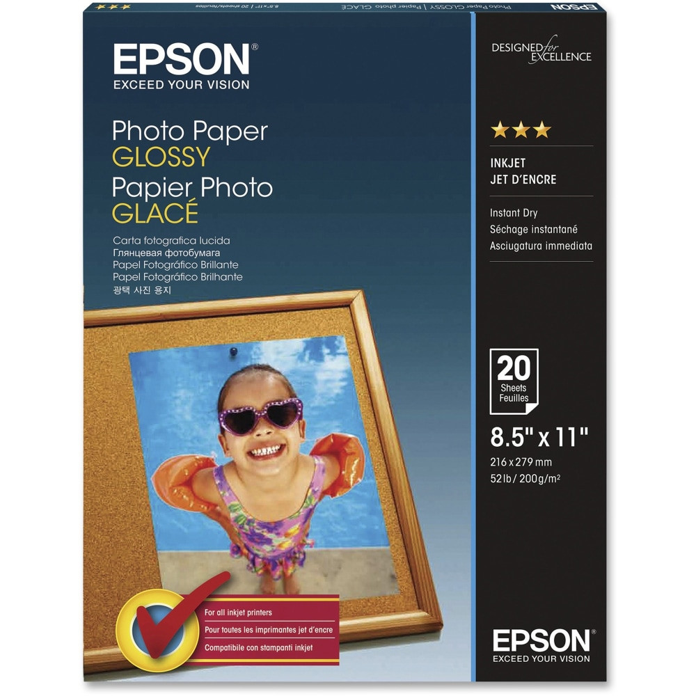EPSON AMERICA INC. Epson S041141  Glossy Photo Paper, Letter Size (8 1/2in x 11in), Pack Of 20 Sheets