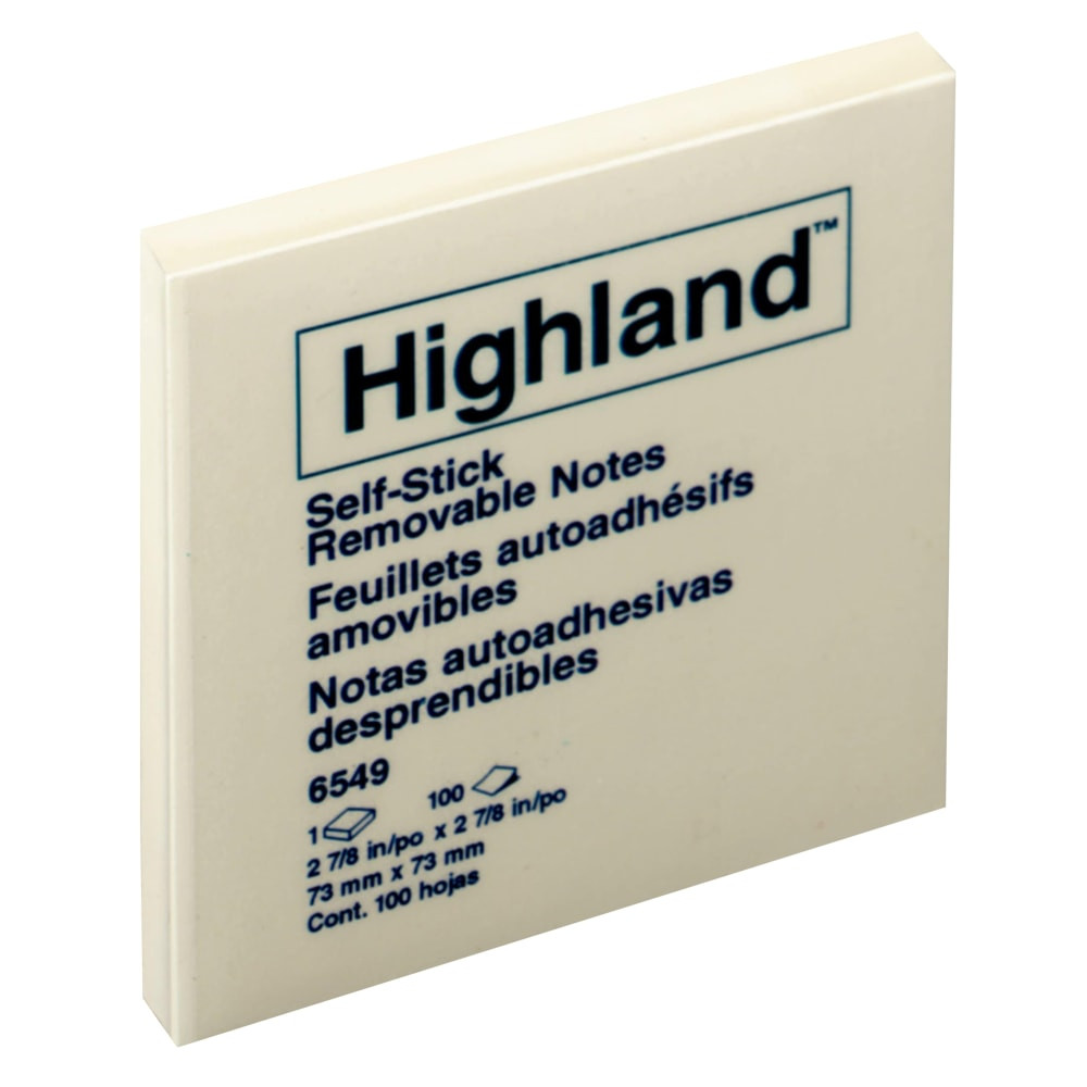 3M CO 6549 Highland Notes, 3 in x 3 in, 12 Pads, 100 Sheets/Pad, Yellow