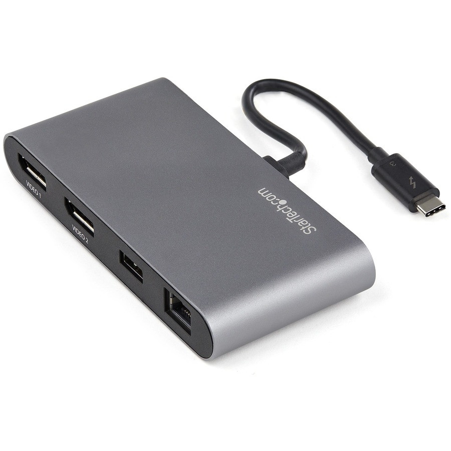 StarTech.com TB3DKM2DPL StarTech.com Thunderbolt 3 Mini Dock - Portable Dual Monitor TB3 Docking Station DisplayPort 4K 60Hz - 1x USB-A, GbE - 28cm (11") Cable