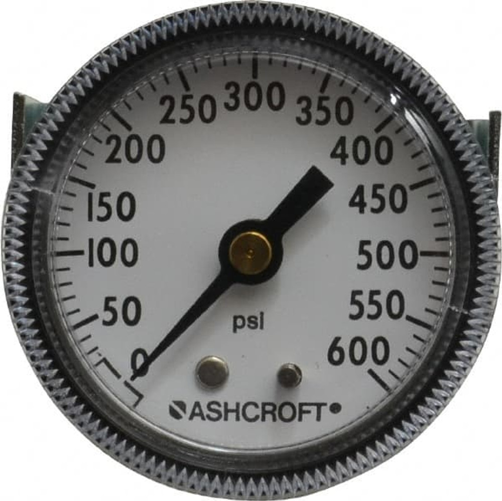 Ashcroft 662876144730 Pressure Gauge: 2" Dial, 0 to 600 psi, 1/4" Thread, NPT, Center Back Mount