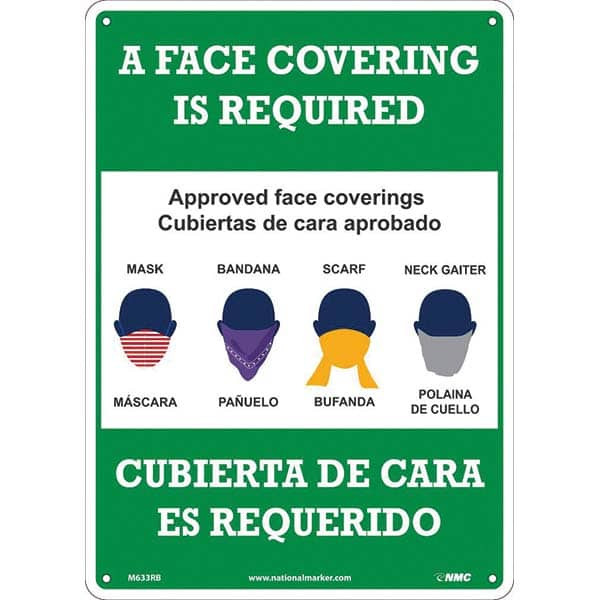 AccuformNMC Sign: Rectangle & Square, "A Face Covering Is Required Approved Face Coverings Mask Bandana Scarf Neck Gaiter Cubiertas De Cara Aprobado Mascara Panuelo Bufanda Polaina De Cuello Cubierta De Cara Es Requerido" M633RB