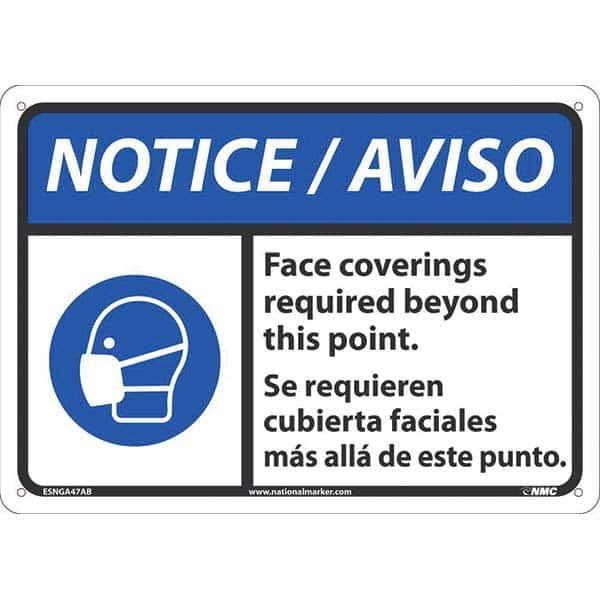 AccuformNMC Sign: Rectangle & Square, "Notice Face Coverings Required Beyond This Point. Aviso Se Requieren Cubierta Faciales Mas All De Este Punto." ESNGA47AB