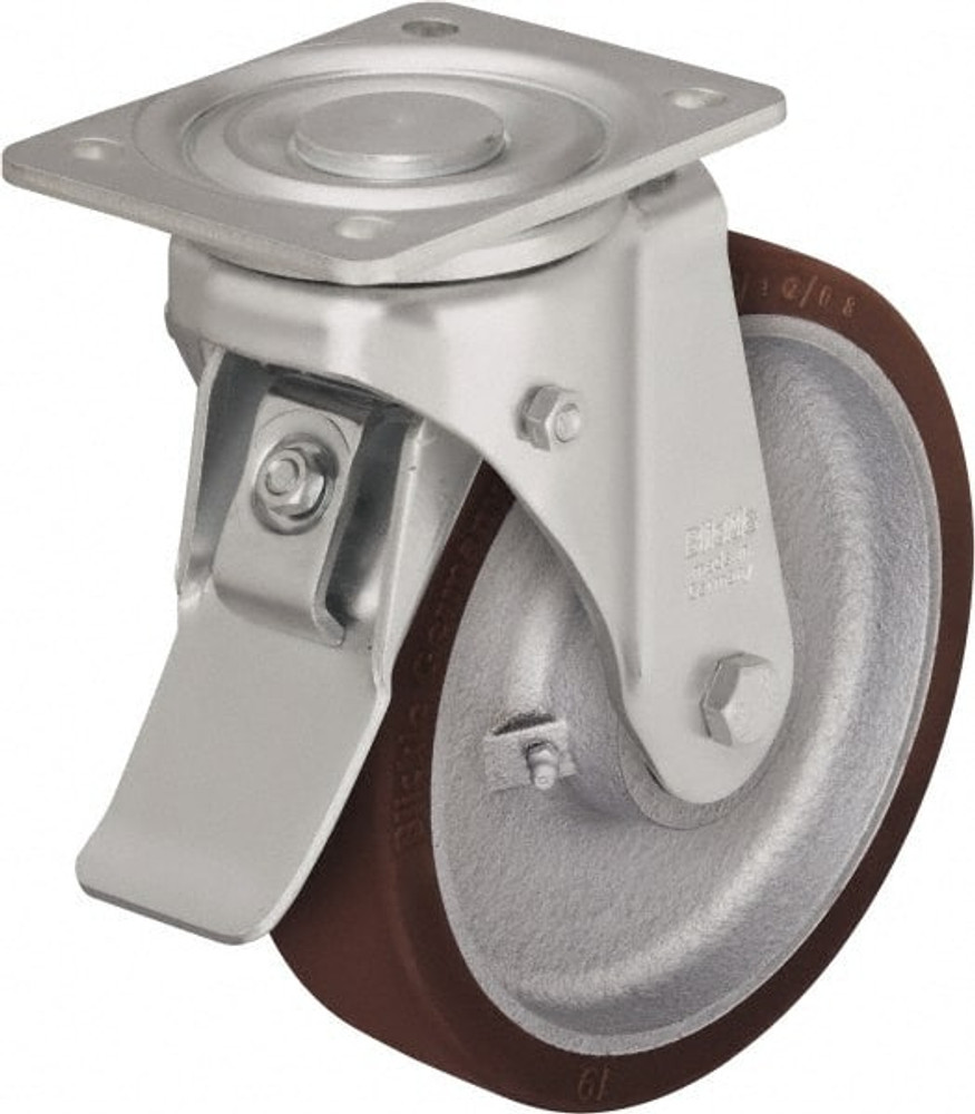 Blickle 749969 Swivel Top Plate Caster: Polyurethane-Elastomer Blickle Softhane, 4" Wheel Dia, 1-31/32" Wheel Width, 880 lb Capacity, 5-33/64" OAH