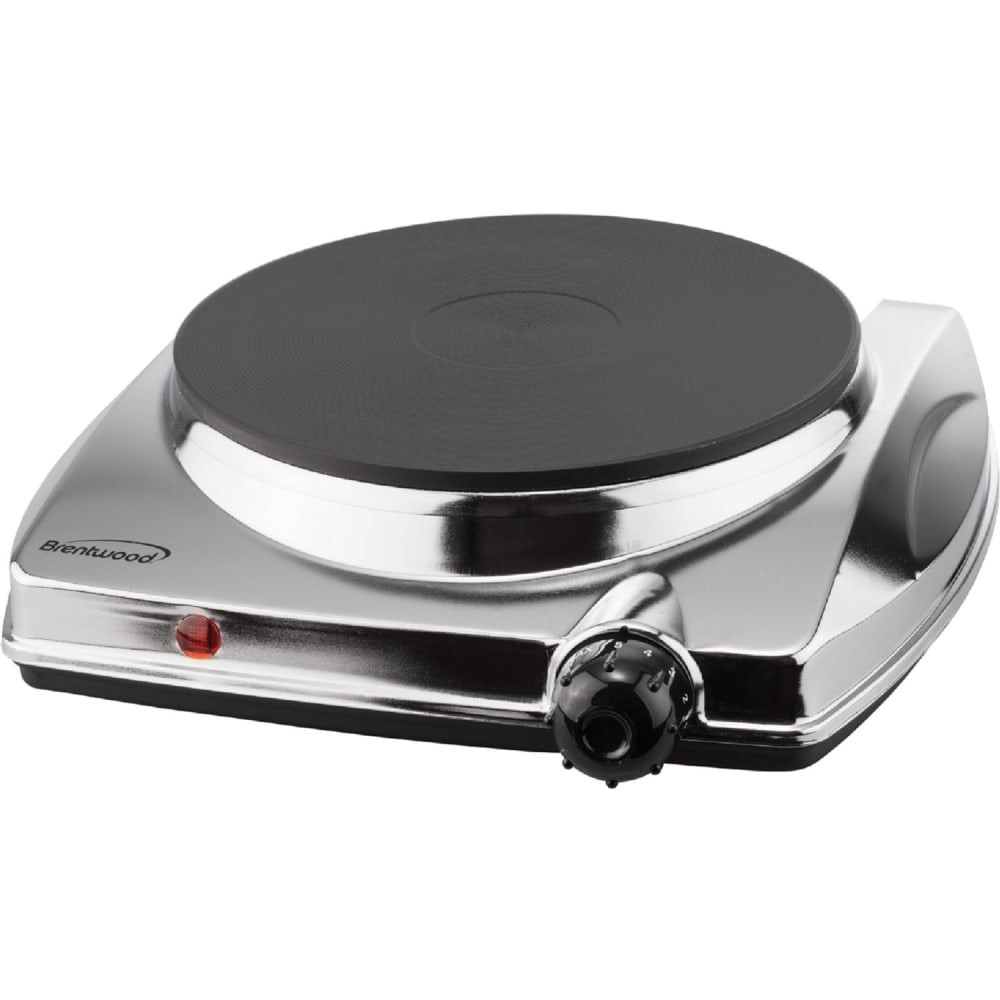 BRENTWOOD APPLIANCES , INC. Brentwood TS-337  TS-337 1000w Electric Hotplate, Silver - 1 x Burner - Cast Iron Burner - Plastic, Metal