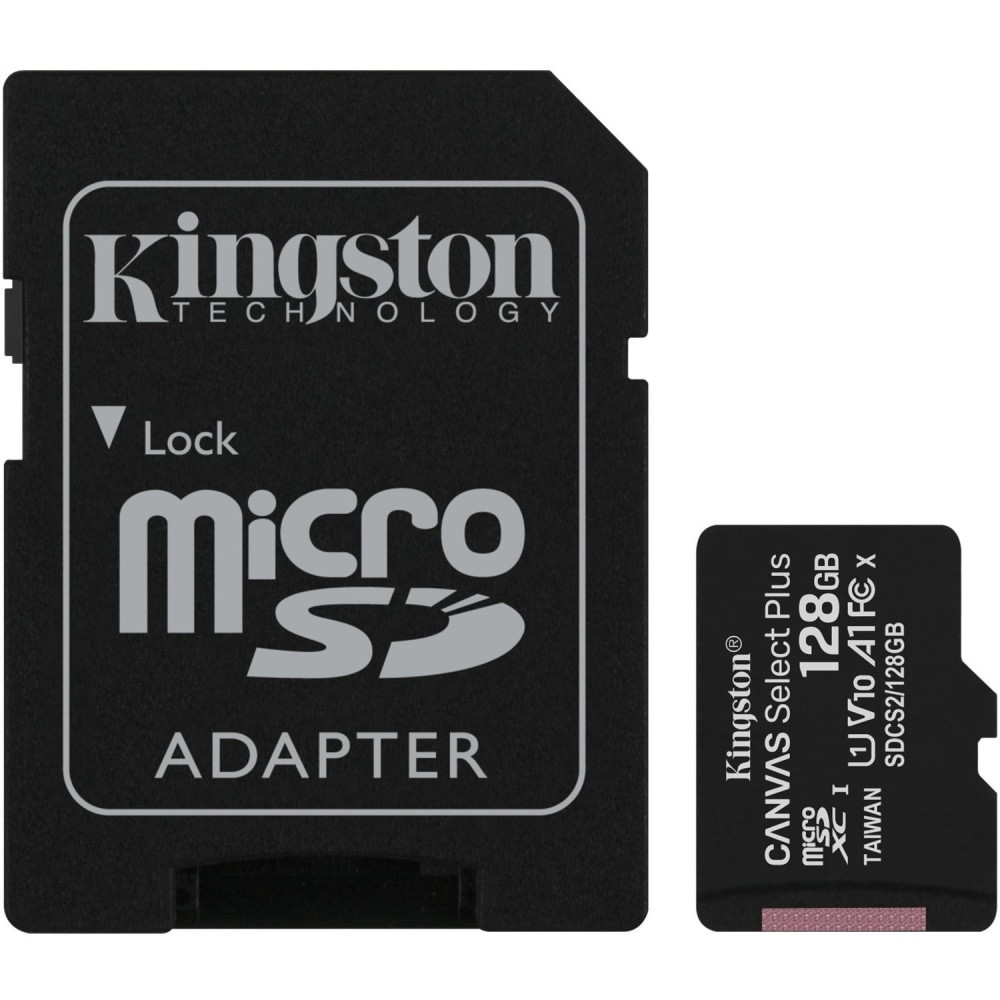 KINGSTON TECHNOLOGY CORPORATION Kingston SDCS2/128GB  Canvas Select Plus SDCS2 128 GB Class 10/UHS-I (U1) microSDXC - 1 Pack - 100 MB/s Read