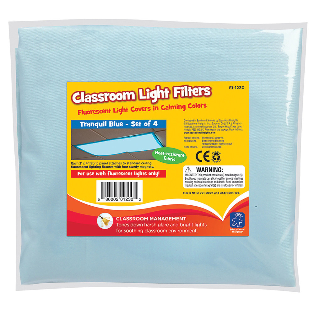 EDUCATIONAL INSIGHTS EI-1230  Classroom Fluorescent Light Filters, 36in x 24in, Tranquil Blue, Pack Of 4