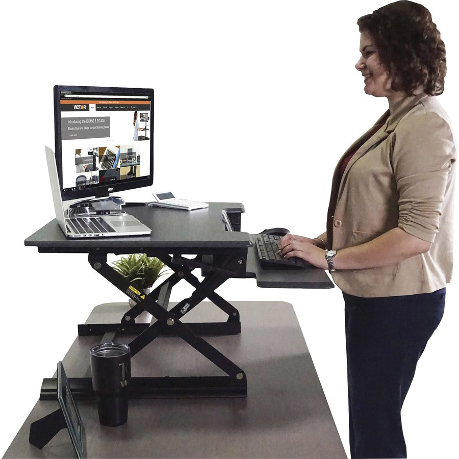 Victor Technology, LLC Victor DCX710G Victor High Rise Height Adjustable Standing Desk with Keyboard Tray (31" , Gray)