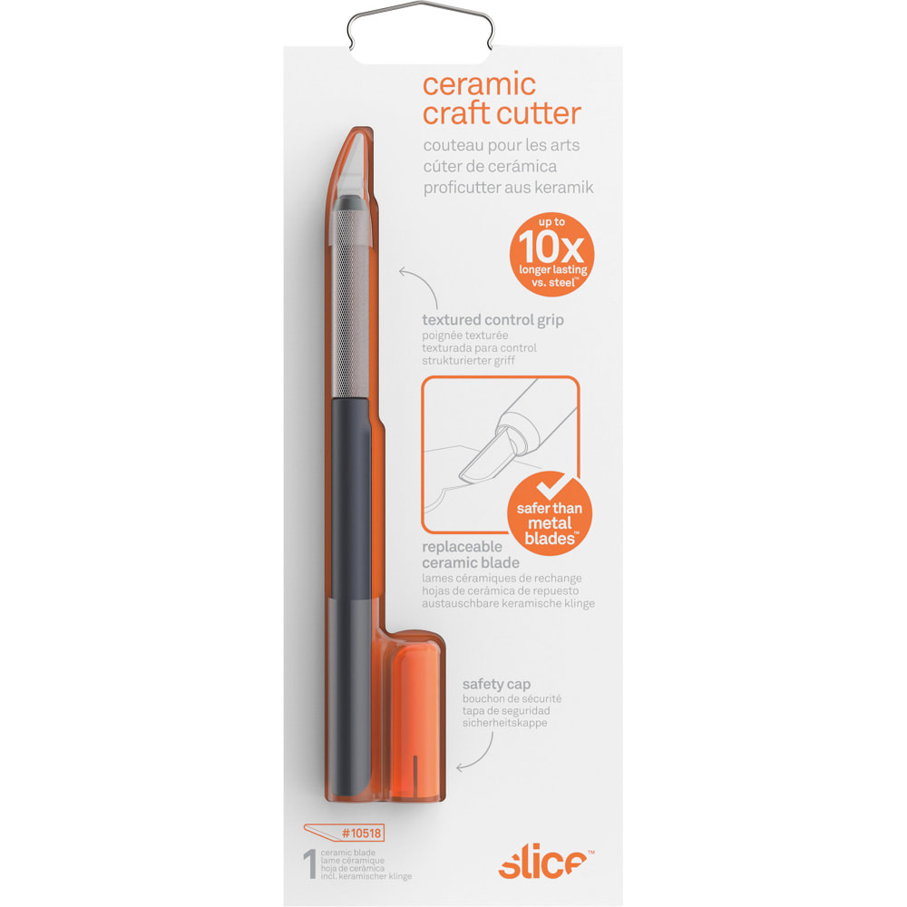 SLICE INC. SLI10548 Slice Weighted Craft Knife - Ceramic Blade - 0.4in Height x 0.4in Width x 6.4in Length - Non-sparking, Non-conductive, Rust-free Blade, Ambidextrous, Anti-slip, Textured Grip - Zirconia, Polypropylene, Glass-filled Nylon - Brass -