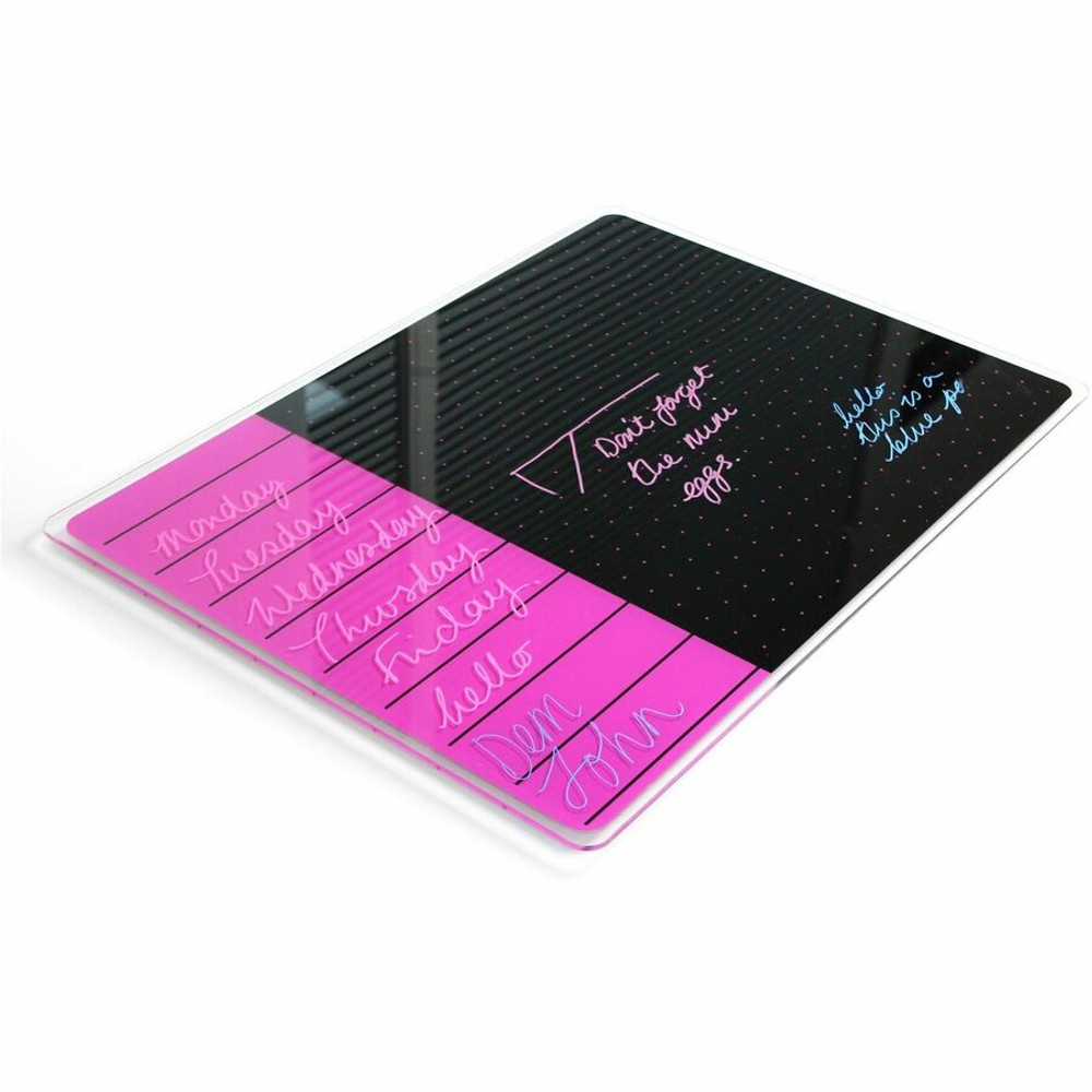 Floortex FCVGM1723VP Viztex&reg; Glacier Violet & Black Plan & Grid Glass Dry Erase Board - 17" x 23"