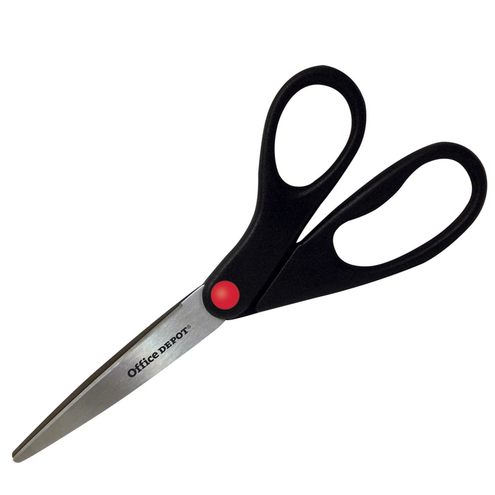 Whether you are working on a school project, creating decorations or simply doing general house or office work, having a pair of straight Office Depot scissors can come in handy. Keep a pair in your desk or kitchen drawer, so they are simple to find when you need them.  Lightweight scissors are stainless steel with edge-ground blades. These scissors are built for durability.  Office Depot scissors are designed for left- or right-handed use.
