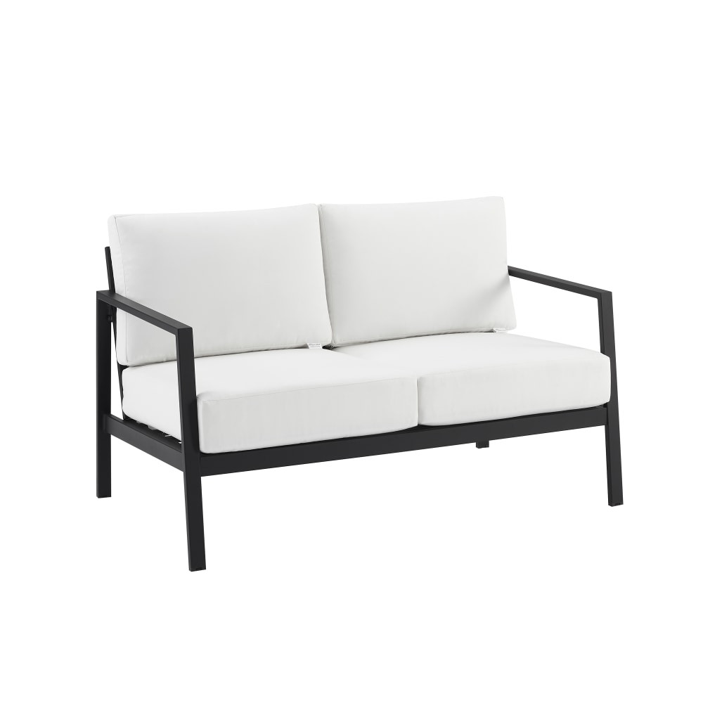 LINON HOME DECOR PRODUCTS, INC Linon OFDP2859  Abilene Aluminum Outdoor Loveseat, 31-1/4inH x 51-1/4inW x 30inD, White/Black