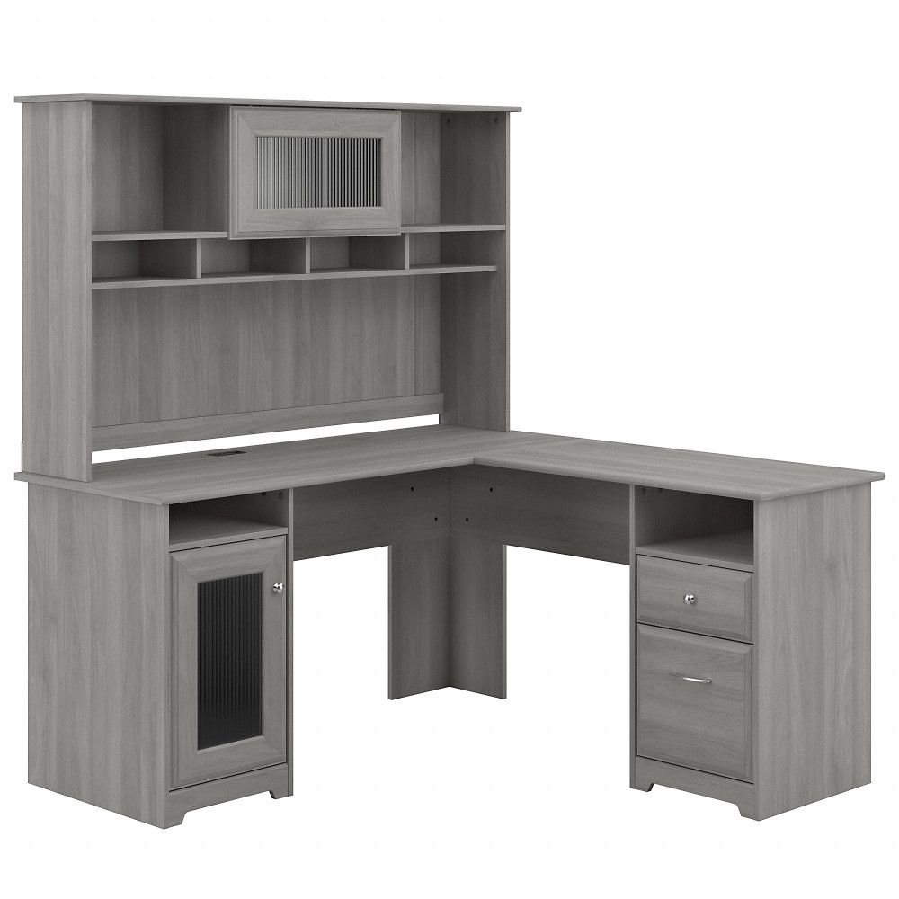 BUSH INDUSTRIES INC. CAB001MG Bush Furniture Cabot 60inW L-Shaped Computer Desk With Hutch, Modern Gray, Standard Delivery