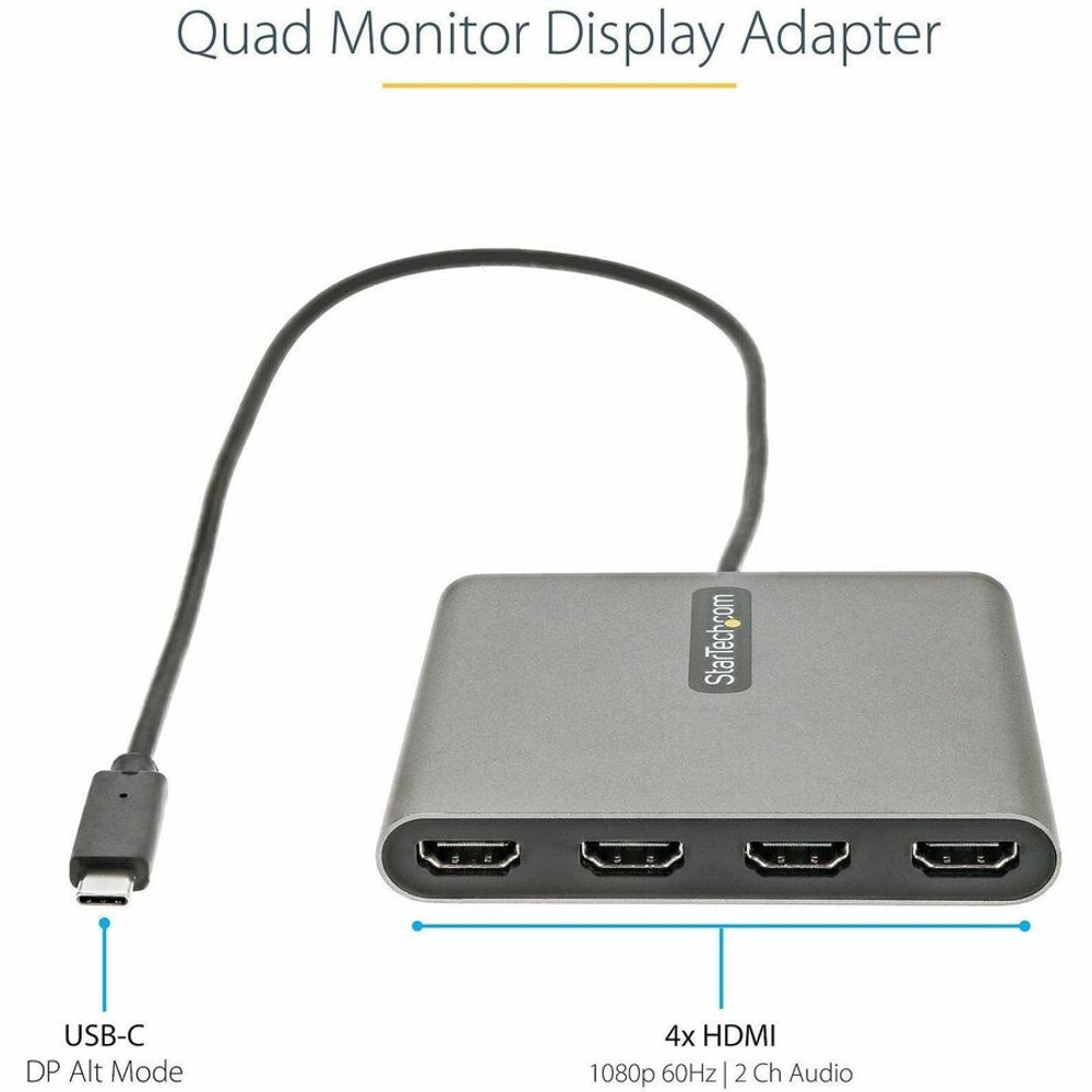 StarTech.com USBC2HD4 StarTech.com USB C to 4 HDMI Adapter, External Graphics Card, 1080p, USB Type-C to Quad HDMI Monitor Display Adapter/Converter, Windows