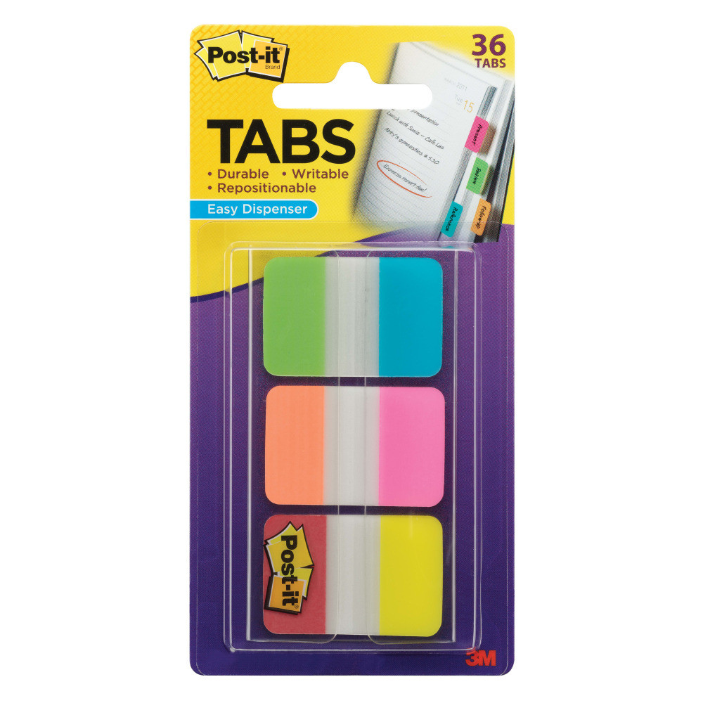 3M CO Post-it 686-ALOPRYT  1in x 1 1/2in Durable Index Tabs, Assorted, 6 Tabs Per Pad, Pack Of 6 Pads