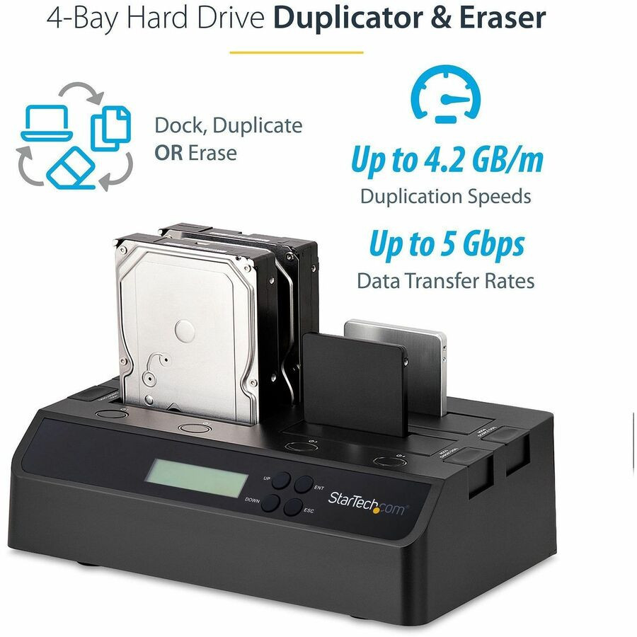 StarTech.com SATDOCK4U3RE StarTech.com 4-Bay Hard Drive Duplicator and Eraser, External HDD/SSD Cloner / Copier / Wiper Tool, USB 3.0/eSATA to SATA Docking Station