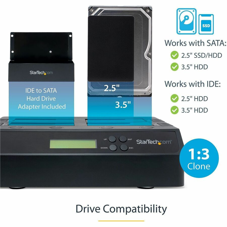 StarTech.com SATDOCK4U3RE StarTech.com 4-Bay Hard Drive Duplicator and Eraser, External HDD/SSD Cloner / Copier / Wiper Tool, USB 3.0/eSATA to SATA Docking Station
