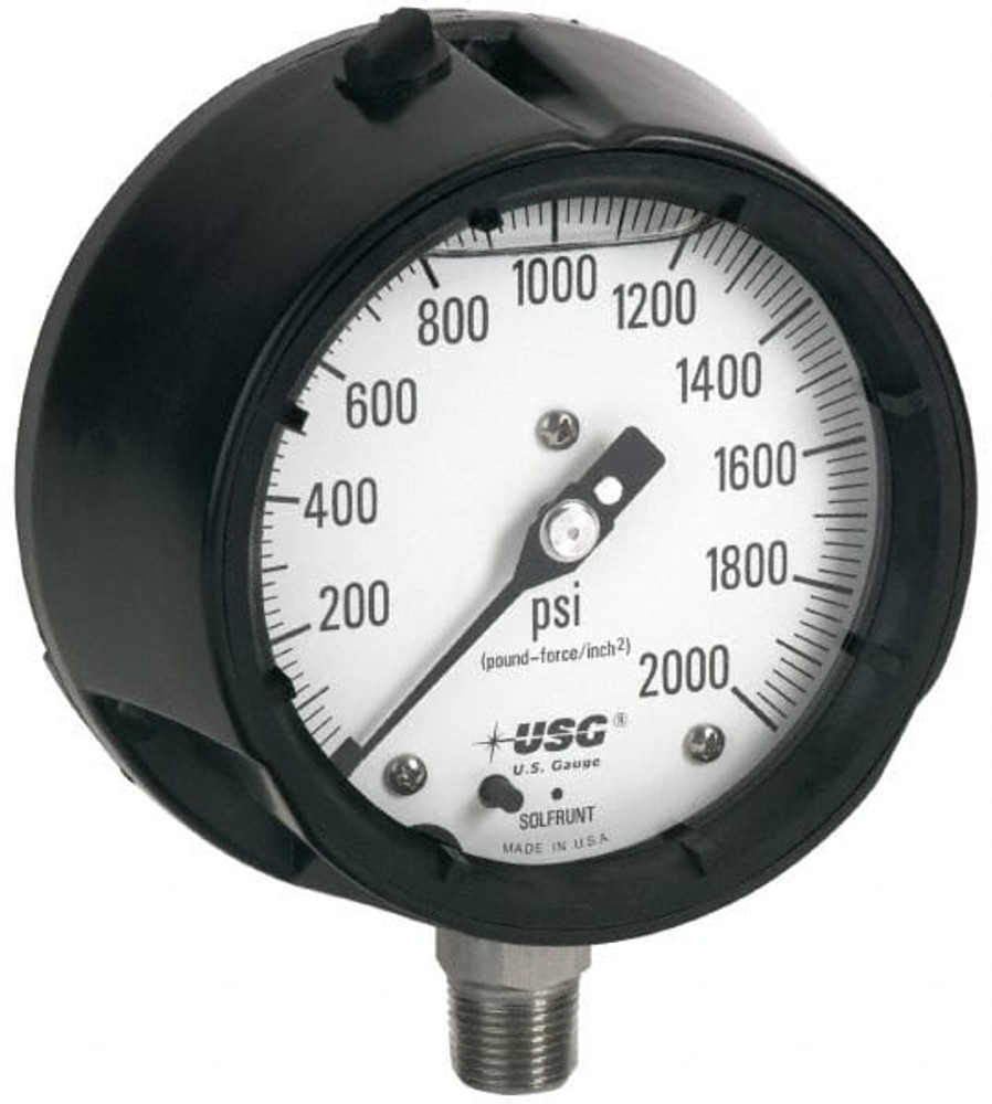 Ametek 170016X Pressure Gauge: 4-1/2" Dial, 1/2" Thread, Lower Mount