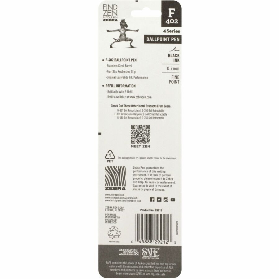 Zebra Pen Corporation Zebra 29212 Zebra STEEL 4 Series F-402 Retractable Ballpoint Pen