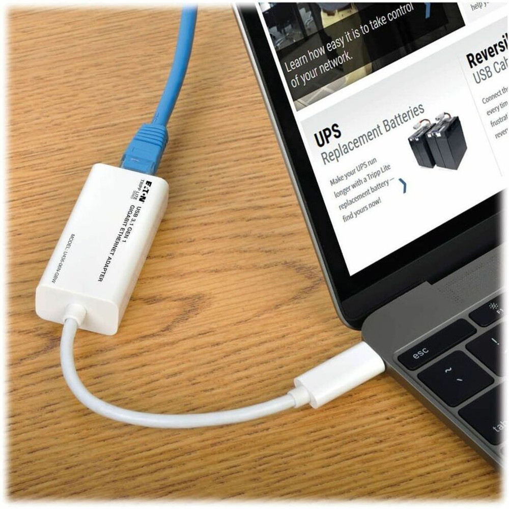 Tripp Lite by Eaton U436-06N-GBW Tripp Lite by Eaton USB-C to Gigabit Network Adapter, Thunderbolt 3 Compatibility - White