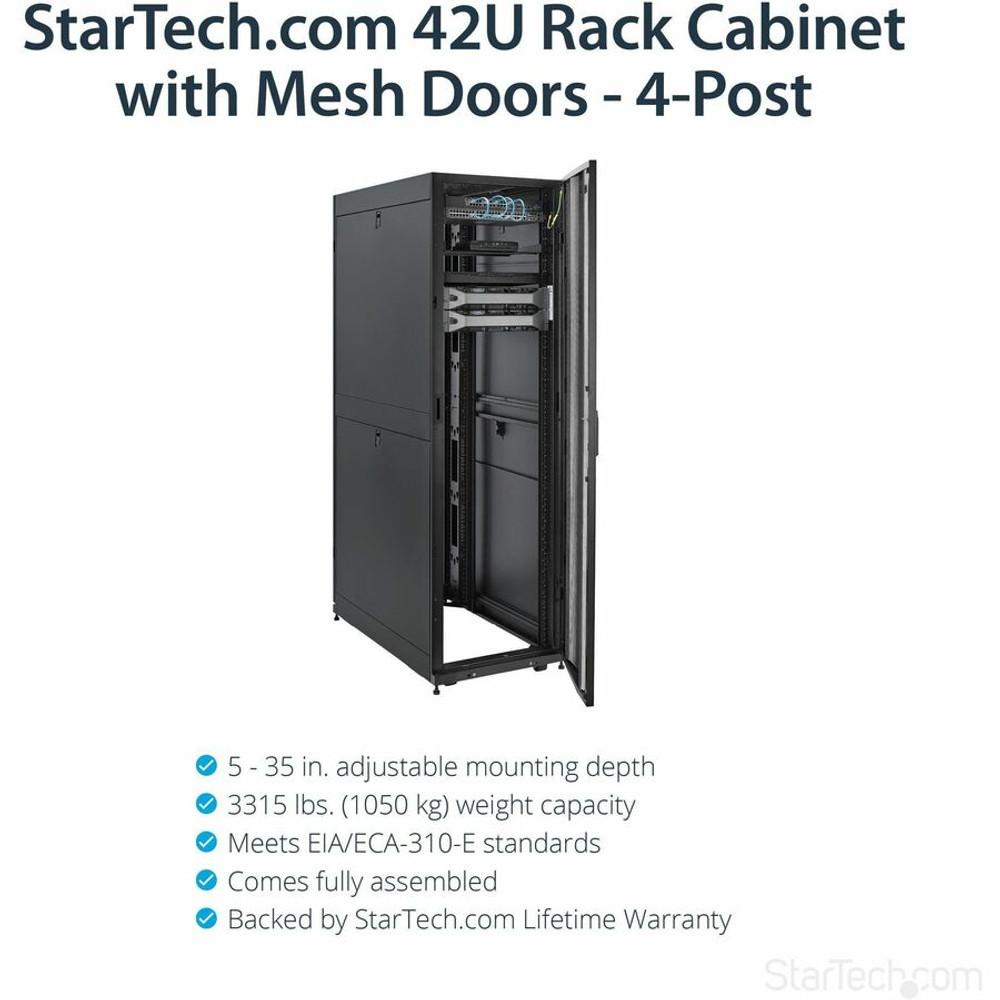 StarTech.com RK4242BK24 StarTech.com 4-Post 42U Server Rack Cabinet, 19" Data Rack Cabinet for Computer / IT Equipment mount, Rack Server Cabinet with Casters