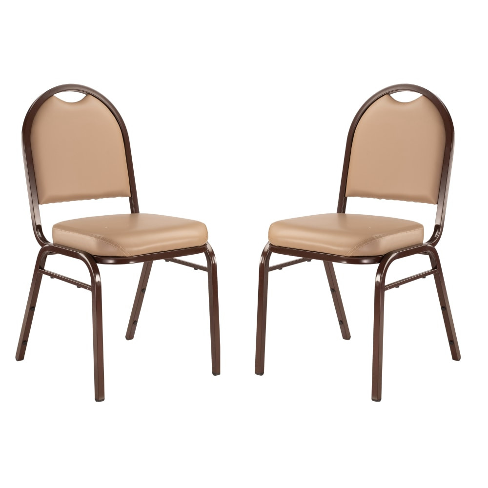 OKLAHOMA SOUND CORPORATION National Public Seating 9201-M/2  Dome-Back Stacking Chairs, Vinyl, French Beige/Mocha, Set Of 2