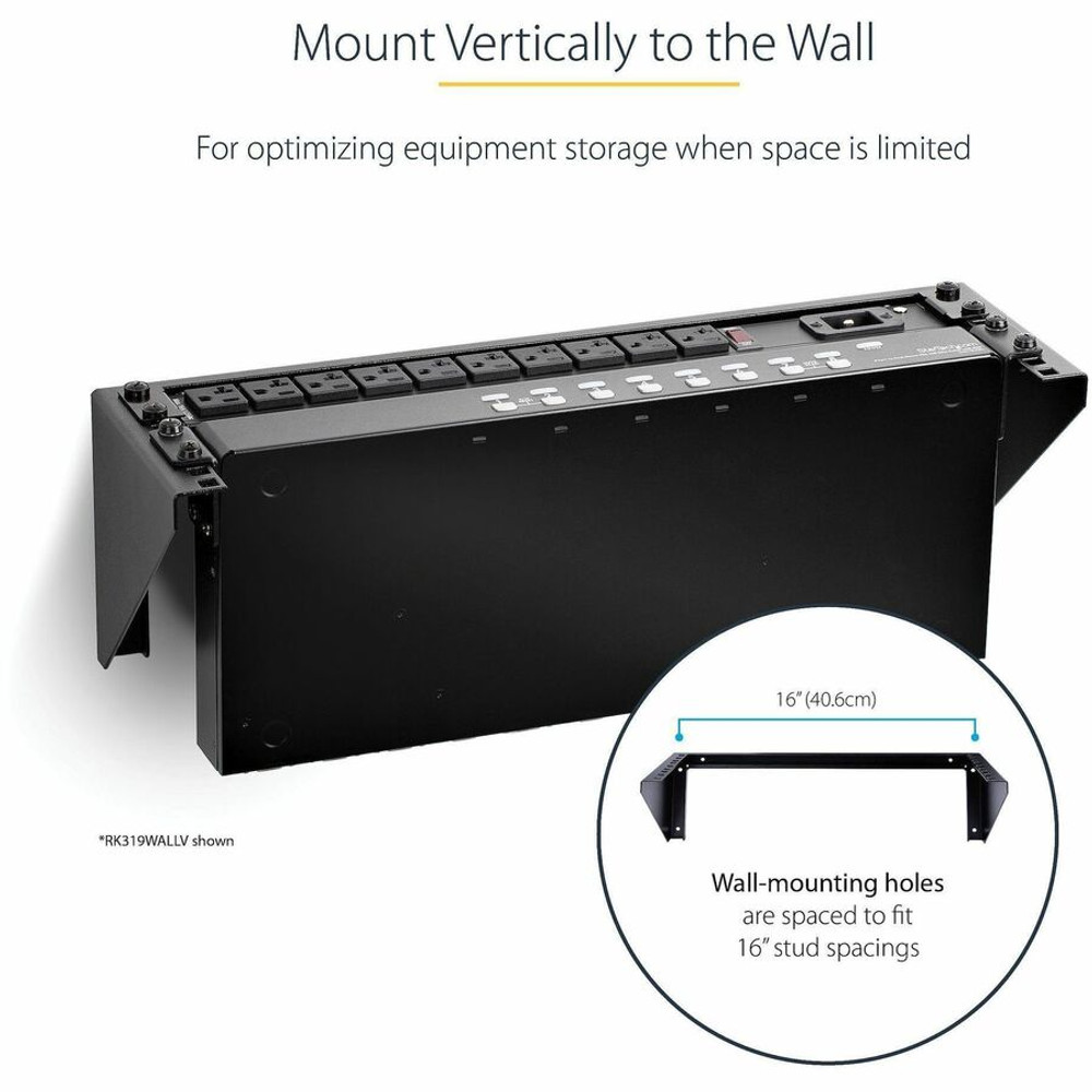 StarTech.com RK319WALLV StarTech.com 3U 19" Wall Mount Vertical Rack Bracket, Patch Panel Wall Mount Bracket for AV/IT Equipment, 3U Rack for Cabinet/Server Room