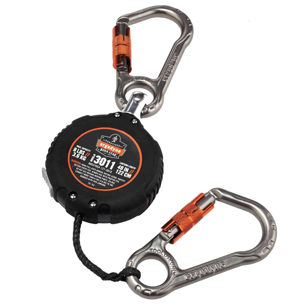 ERGODYNE CORPORATION Ergodyne 19311  Squids 3011 Retractable Tool Lanyard With Carabiner Mount, 48in, Black