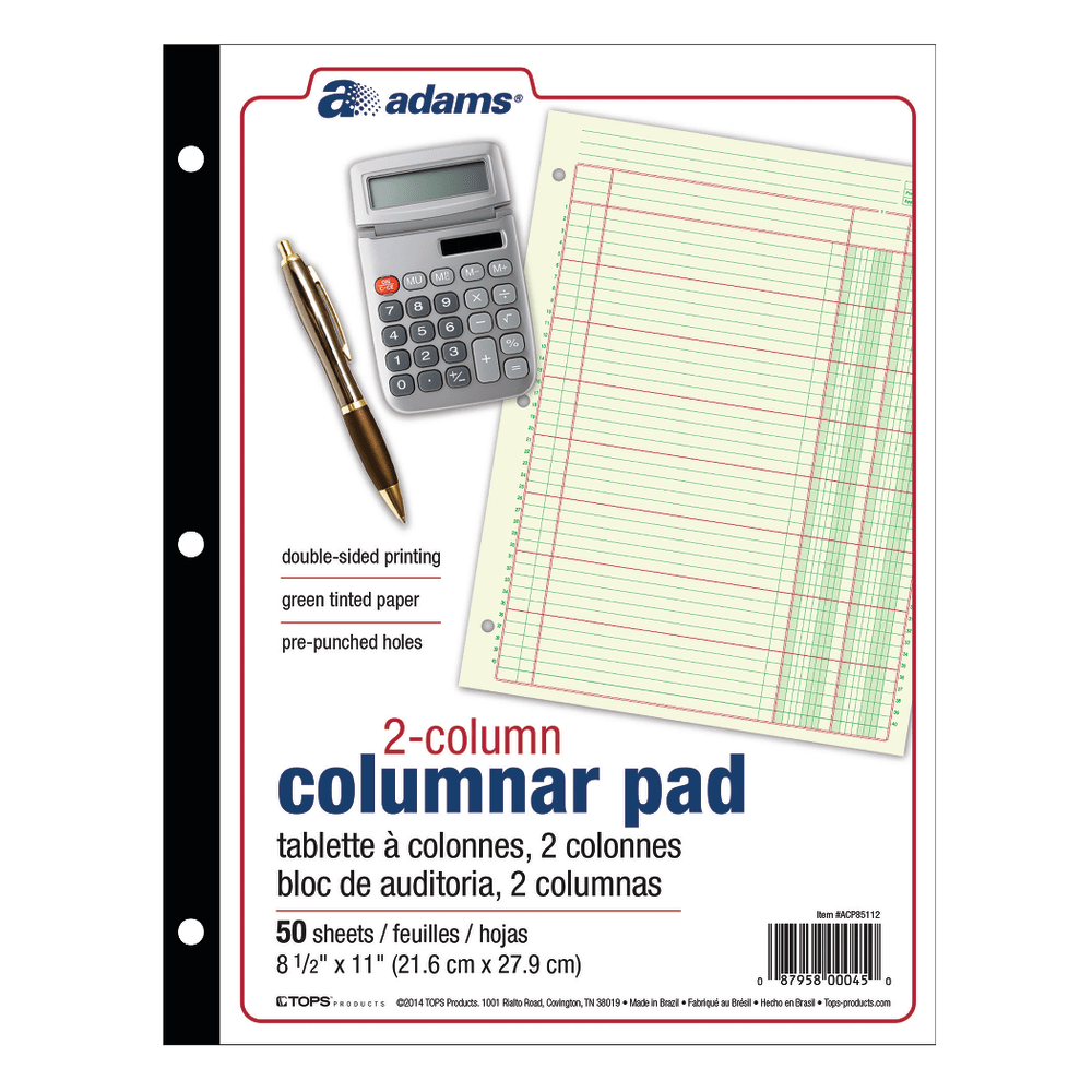 TOPS BUSINESS FORMS ACP85112 Adams Analysis Pad, 8 1/2in x 11in, 100 Pages (50 Sheets), 2 Columns, Green