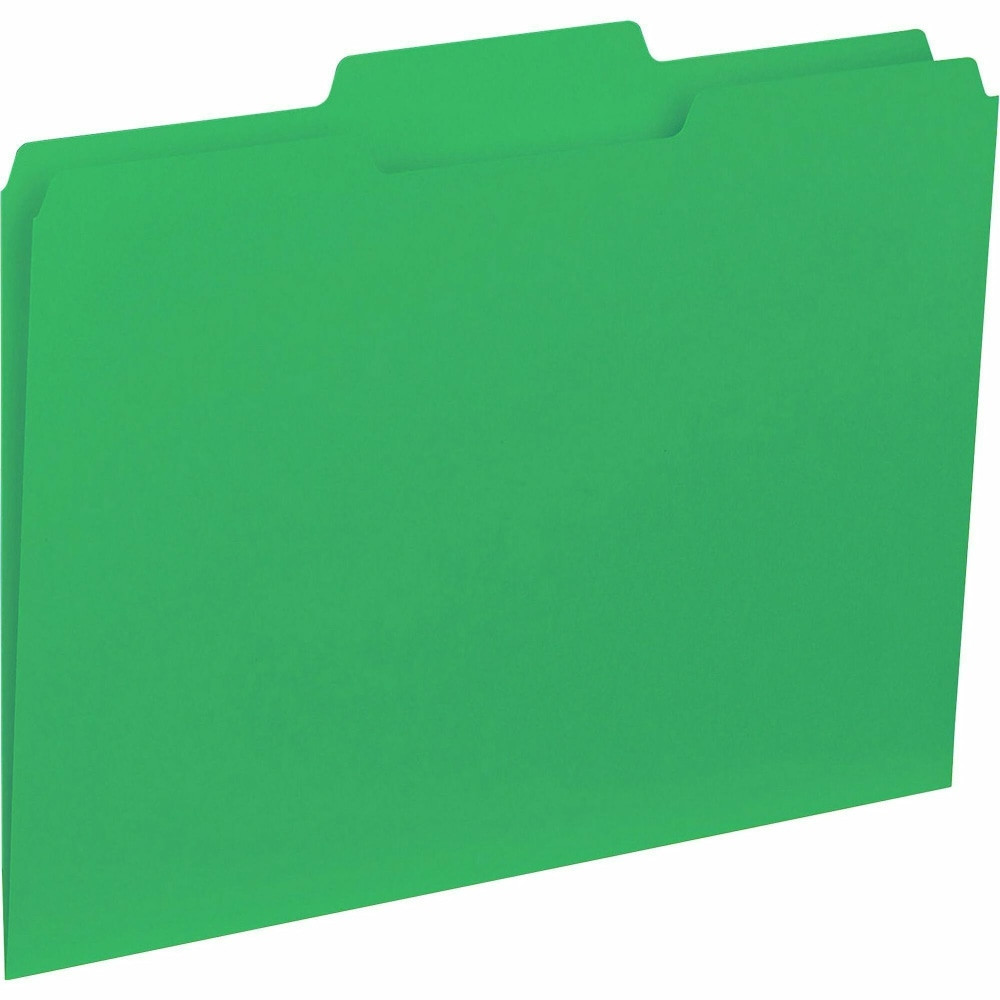 SP RICHARDS 43563 Business Source 1/3-Cut Colored Interior File Folders, 8 1/2in x 11in, Letter Size, Green, Box Of 100 Folders