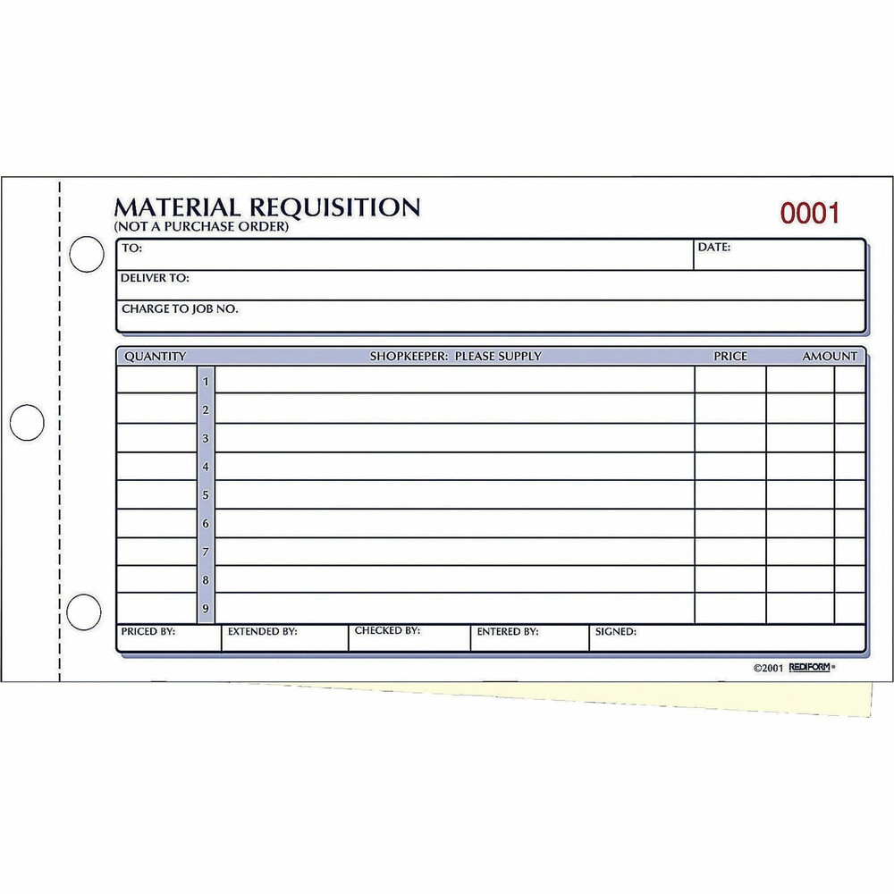 Dominion Blueline, Inc Rediform 1L114 Rediform Material Requisition Purchasing Forms