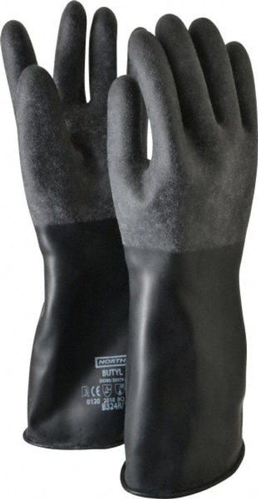 North B324R/9 Chemical Resistant Gloves: Size Large, 32.00 Thick, Butyl, Unsupported,