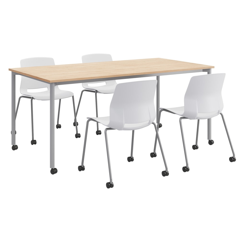 KENTUCKIANA FOAM INC 840031923905 KFI Studios Dailey Table And 4 Chairs, With Caster, Natural/Silver Table, White/Silver Chairs