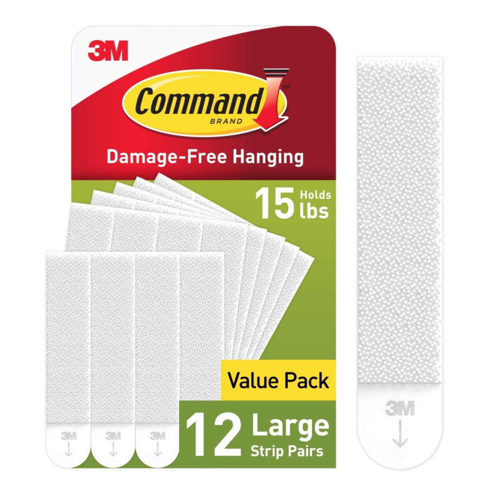 3M CO 17206-12ES Command Large Picture Hanging Strips, 12 White Adhesive Strip Pairs (24 Strips), Damage Free Hanging Picture Hangers, No Tools Wall Hanging Strips For Living Spaces