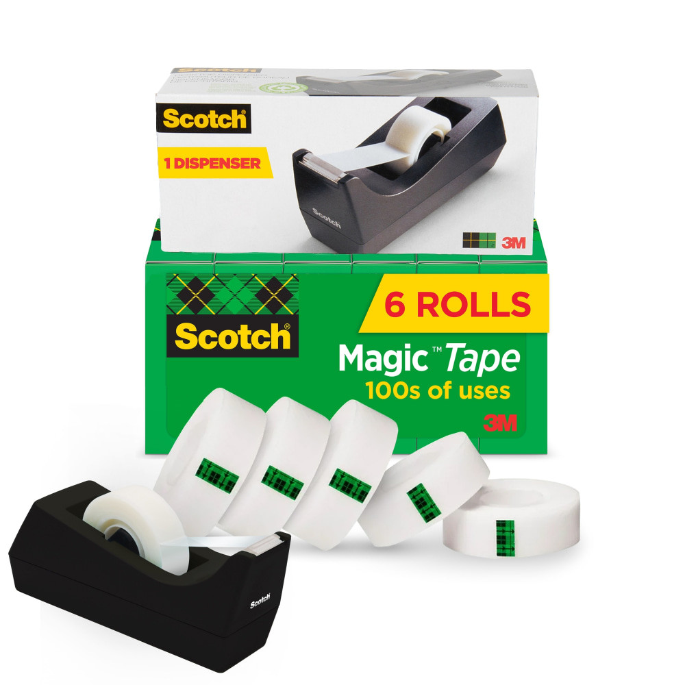 3M CO 810K6C38 Scotch Magic Tape, Invisible, 6 Tape Rolls with 1 Dispenser, 3/4 in x 1000 in, Home Office Supplies and School Supplies for College and Classrooms