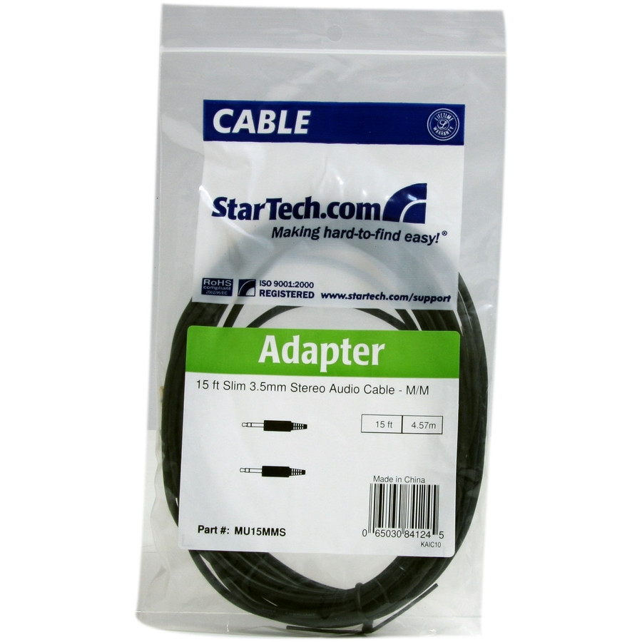 StarTech.com MU15MMS StarTech.com 15 ft Slim 3.5mm Stereo Audio Cable - M/M