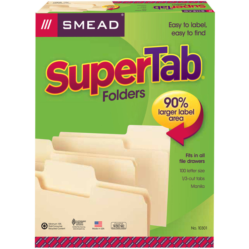 Smead Manufacturing Company Smead 10301 Smead SuperTab 1/3 Tab Cut Letter Recycled Top Tab File Folder