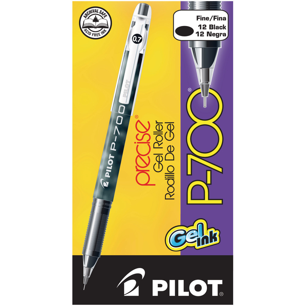 PILOT CORPORATION OF AMERICA 38610 Pilot Gel Ink Rollerball Pens, P-700, Fine Point, 0.7 mm, Black Barrel, Black Ink, Pack Of 12 Pens