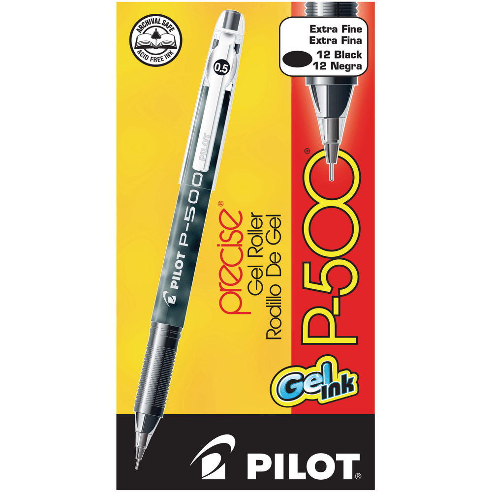 PILOT CORPORATION OF AMERICA Pilot 38600  Gel Ink Rollerball Pens, P-500, Extra-Fine Point, 0.5 mm, Black Barrel, Black Ink, Pack Of 12 Pens