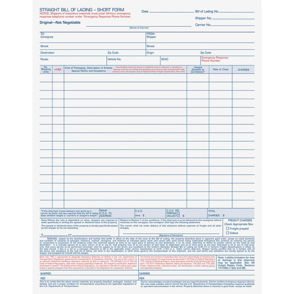 TOPS Products TOPS 3847 TOPS Bill-of-Lading Snap off 4-part Form Sets