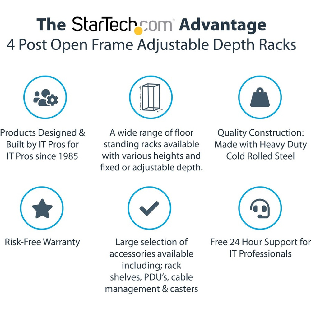 StarTech.com 4POSTRACK18U StarTech.com 4-Post 18U Mobile Open Frame Server Rack, 19" Network Rack with Casters, Rolling Rack for Computer/AV/Data/IT Equipment