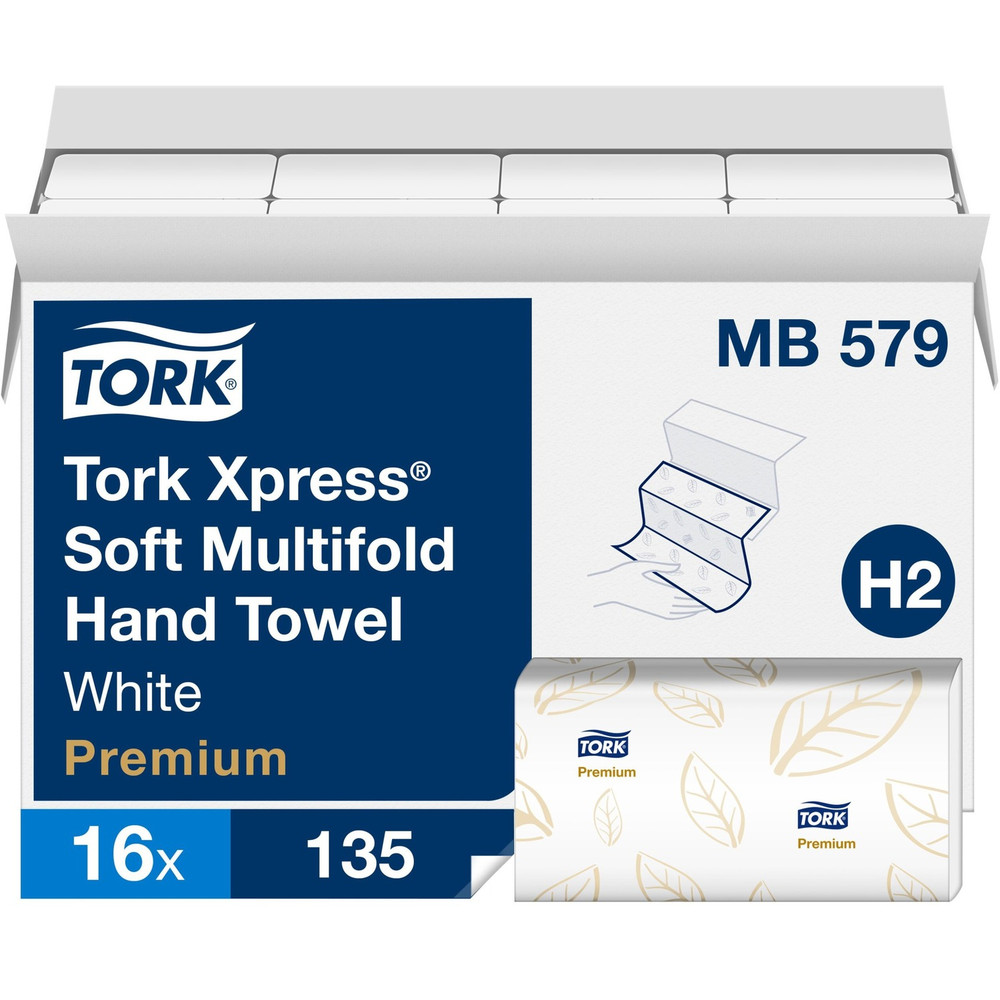 Essity Hygiene and Health AB TORK MB579 Tork Xpress Soft Multifold Hand Towel, White, Premium, H2, 3-Panel, High Performance, Absorbent, 2-Ply, 16 X 135 Sheets - MB579