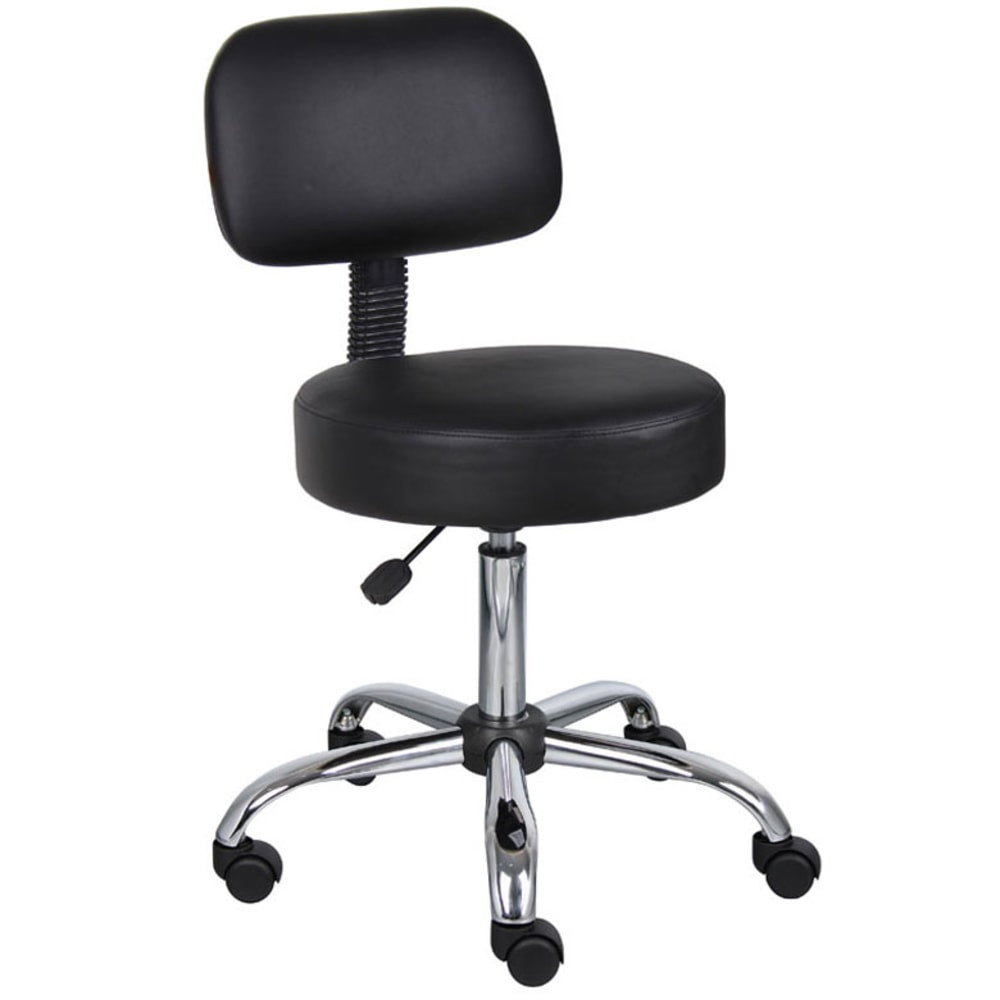 NORSTAR OFFICE PRODUCTS INC. B245-BK Boss Office Products Medical Stool With Back And Antimicrobial Vinyl, Black/Chrome