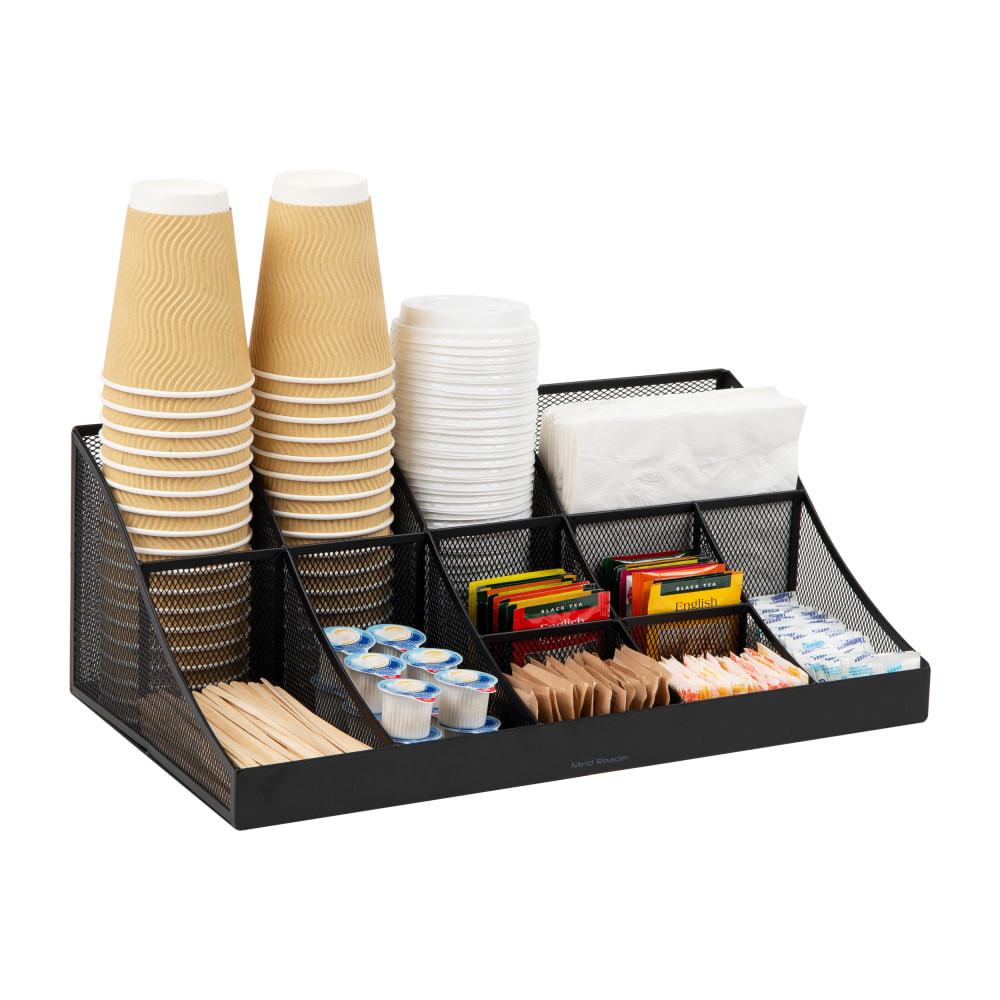 EMS MIND READER LLC Mind Reader COMORGMESH-BLK  Network Collection 11-Compartment Coffee Cup and Condiment Organizer, 6-53/8inH x 9-1/2inW x 17-63/8inD, Black