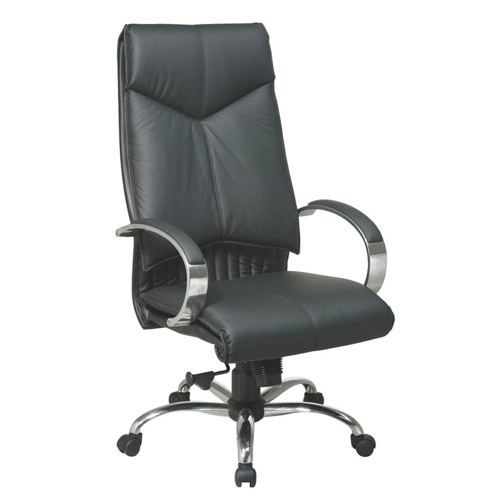 OFFICE STAR PRODUCTS 8200 Office Star Deluxe Bonded Leather High-Back Chair, Black/Chrome