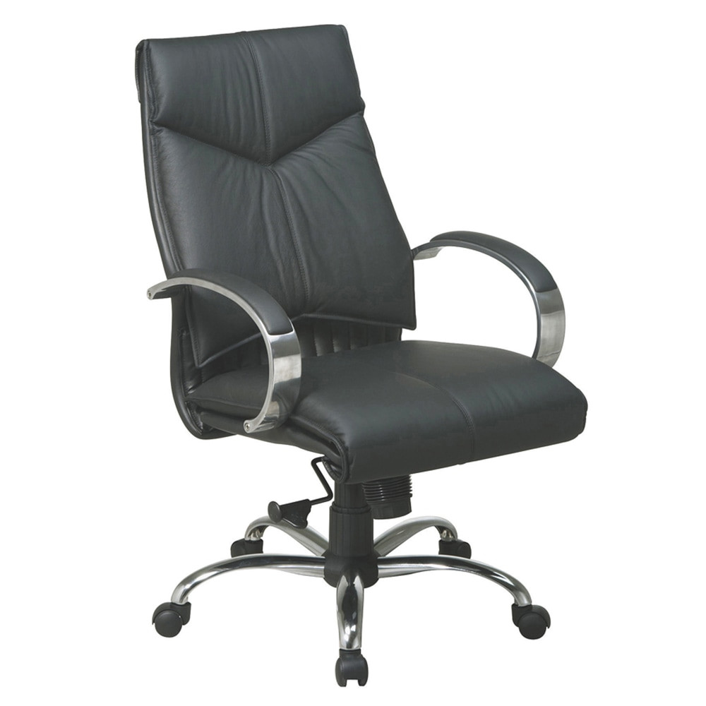 OFFICE STAR PRODUCTS Office Star 8201  Deluxe Bonded Leather Mid-Back Chair, Black/Chrome